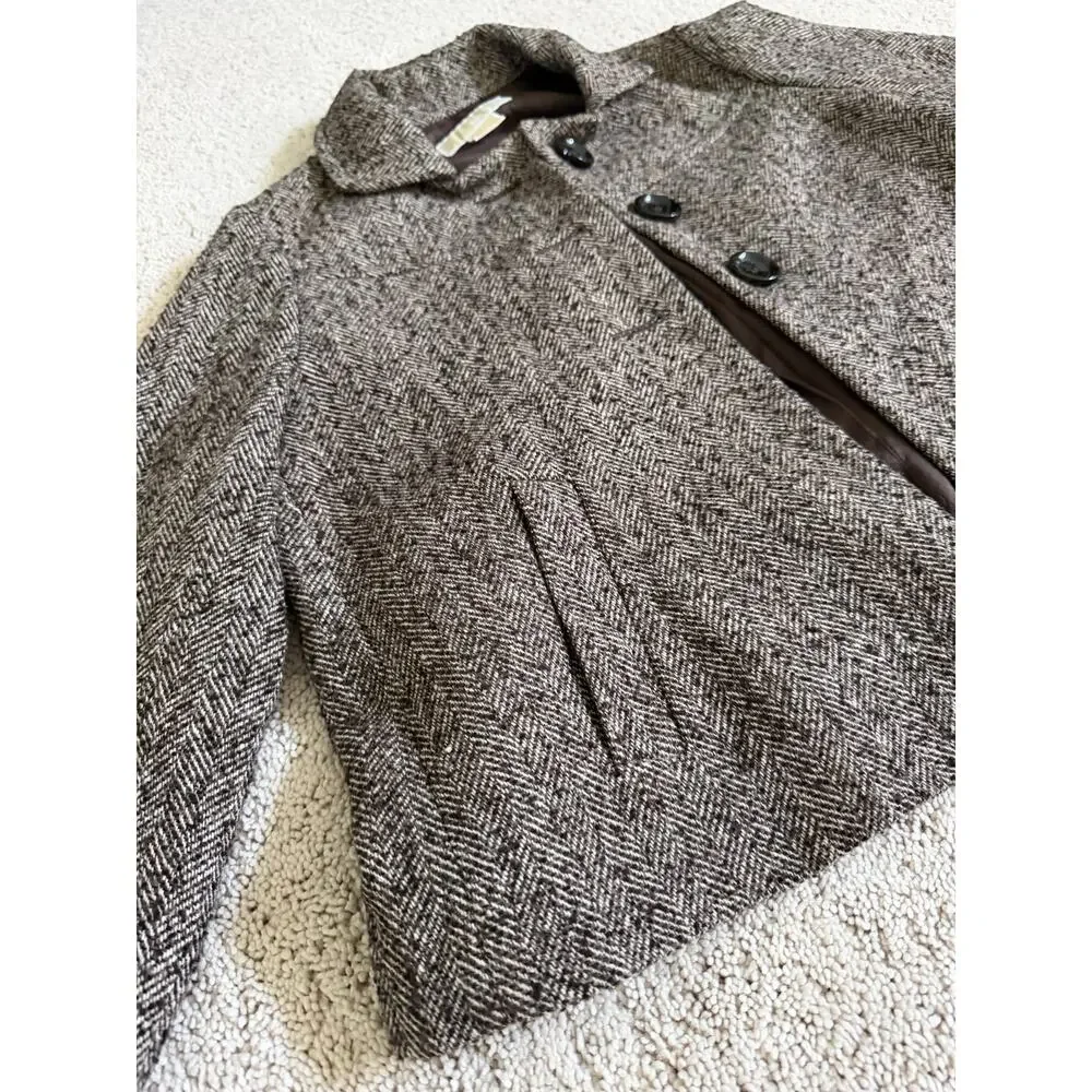 Michael Kors Herringbone Tweed Swing Jacket 3 Button Brown Gray S/P